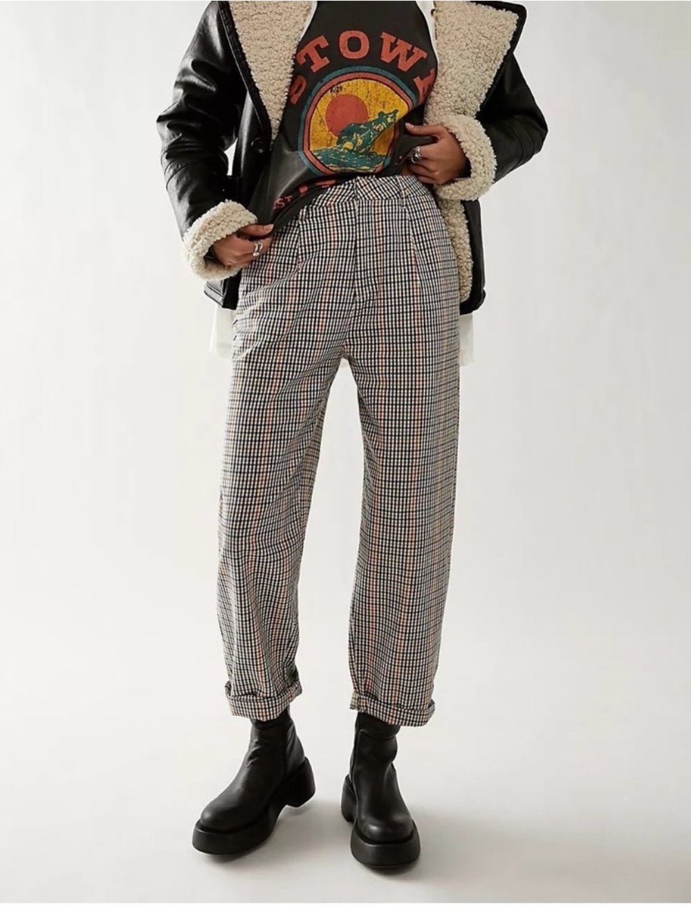 Brixton Victory Trouser Pant Size 30 Tartan, Frayed Hem, High Waist